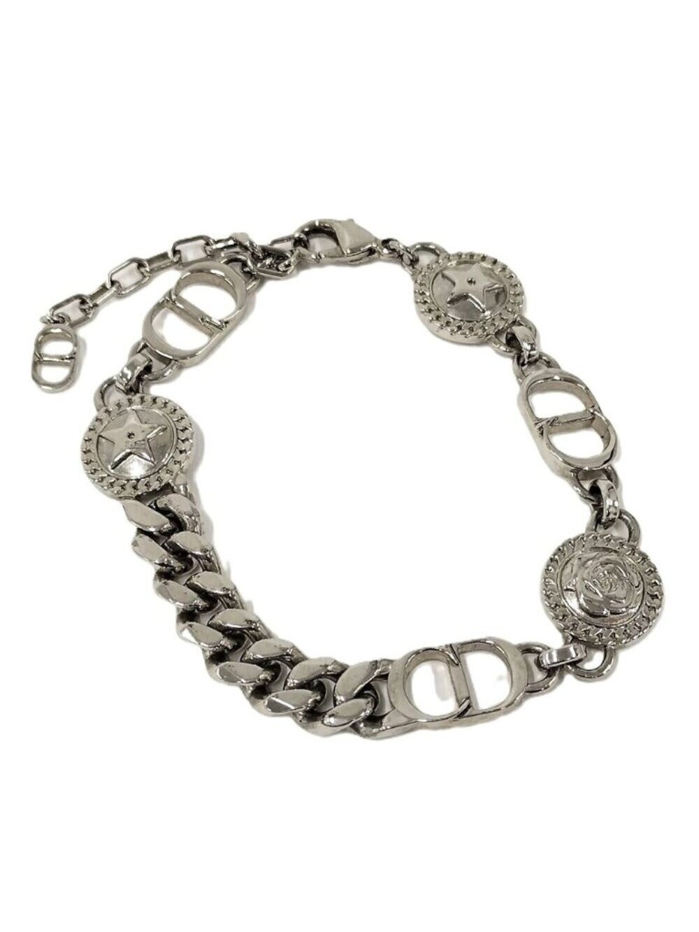 Dior Etoile CD Logo Motif Chain Bracelet Silver